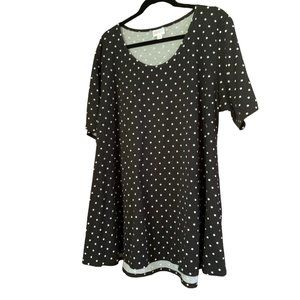 LulaRoe Black/White Polka Dot Tunic Short Sleeves Side Slits Hi/Lo Hem 3XL SC